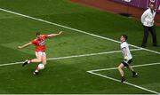 13 July 2019; Brian Hurley of Cork has his shot saved by Stephen Cluxton of Dublin during the GAA Football All-Ireland Senior Championship Quarter-Final Group 2 Phase 1 match between Dublin and Cork at Croke Park in Dublin. Photo by Daire Brennan/Sportsfile