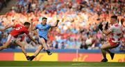 13 July 2019; Mark White of Cork saves a shot on goal by John Small of Dublin during the GAA Football All-Ireland Senior Championship Quarter-Final Group 2 Phase 1 match between Dublin and Cork at Croke Park in Dublin. Photo by Eóin Noonan/Sportsfile