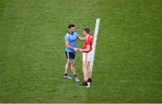 13 July 2019; Michael Darragh Macauley of Dublin shakes hands with Ronan O’Toole of Cork after the GAA Football All-Ireland Senior Championship Quarter-Final Group 2 Phase 1 match between Dublin and Cork at Croke Park in Dublin. Photo by Daire Brennan/Sportsfile