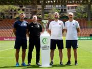14 July 2019; Group B head coaches, from left, Gunnar Halle of Norway, Tom Mohan of Republic of Ireland, Jan Suchopárek of Czech Republic and Lionel Rouxel of France following a press conference at the Republican Stadium ahead of their side's opening games of the 2019 UEFA European U19 Championship Finals in Yerevan, Armenia. Photo by Stephen McCarthy/Sportsfile