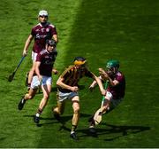 14 July 2019; Billy Reid of Kilkenny in action against Galway players, from left, Sean McDonagh, Ian McGlynn and Colm Cunningham during the Electric Ireland GAA Hurling All-Ireland Minor Championship quarter-final match between Kilkenny and Galway at Croke Park in Dublin. Photo by Ramsey Cardy/Sportsfile