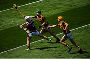 14 July 2019; Sean McDonagh of Galway in action against Peter McDonald, left, and William Halpin of Kilkenny during the Electric Ireland GAA Hurling All-Ireland Minor Championship quarter-final match between Kilkenny and Galway at Croke Park in Dublin. Photo by Ramsey Cardy/Sportsfile