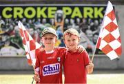 14 July 2019; Cork supporters Conall Cody, left, and Kian Davis, from Midleton, ahead of the GAA Hurling All-Ireland Senior Championship quarter-final match between Kilkenny and Cork at Croke Park in Dublin. Photo by Ramsey Cardy/Sportsfile