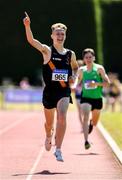 14 July 2019; Aaron Cullen from Clonliffe Harriers A.C. Dublin celebrates winning the Boys U19 1500m during day three of the Irish Life Health National Juvenile Track & Field Championships at Tullamore Harriers Stadium in Tullamore, Co. Offaly.   Photo by Matt Browne/Sportsfile