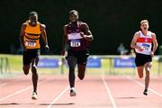 14 July 2019; Charles Okafor from Mullingar Harriers A.C. Co Westmeath on his way to winning the Boys U17 200m from second place James Ezeonu from Leevale A.C. Co Cork  during day three of the Irish Life Health National Juvenile Track & Field Championships at Tullamore Harriers Stadium in Tullamore, Co. Offaly. Photo by Matt Browne/Sportsfile