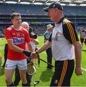 14 July 2019; TJ Reid of Kilkenny shakes hands with Kilkenny manager Brian Cody following the GAA Hurling All-Ireland Senior Championship quarter-final match between Kilkenny and Cork at Croke Park in Dublin. Photo by Ramsey Cardy/Sportsfile