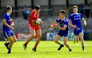 14 July 2019; Michael McGleenan of Tyrone in action against Monaghan players, from left, Kyle Connolly, Ronan Boyle, and Conor McKernan during the Electric Ireland Ulster GAA Football Minor Championship Final match between Monaghan and Tyrone at Athletic Grounds in Armagh. Photo by Piaras Ó Mídheach/Sportsfile