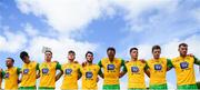 14 July 2019; Donegal players stand together for the national anthem ahead of the GAA Football All-Ireland Senior Championship Quarter-Final Group 1 Phase 1 match between Donegal and Meath at MacCumhaill Park in Ballybofey, Donegal. Photo by Daire Brennan/Sportsfile