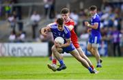 14 July 2019; Shane Hanratty of Monaghan is tackled by Daniel Fullerton of Tyrone during the Electric Ireland Ulster GAA Football Minor Championship Final match between Monaghan and Tyrone at Athletic Grounds in Armagh. Photo by Piaras Ó Mídheach/Sportsfile