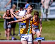 14 July 2019; Diarmuid Duffy from Lake District Athletics who won the Boys U15 Javelin during day three of the Irish Life Health National Juvenile Track & Field Championships at Tullamore Harriers Stadium in Tullamore, Co. Offaly.   Photo by Matt Browne/Sportsfile