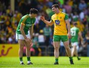 14 July 2019; Jamie Brennan of Donegal shakes hands with Séamus Lavin of Meath after the GAA Football All-Ireland Senior Championship Quarter-Final Group 1 Phase 1 match between Donegal and Meath at MacCumhaill Park in Ballybofey, Donegal. Photo by Daire Brennan/Sportsfile