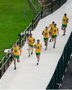 14 July 2019; Michael Murphy of Donegal leads his side out ahead of the GAA Football All-Ireland Senior Championship Quarter-Final Group 1 Phase 1 match between Donegal and Meath at MacCumhaill Park in Ballybofey, Donegal. Photo by Daire Brennan/Sportsfile