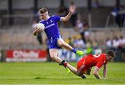 14 July 2019; Conor McKernan of Monaghan is tackled by Shea Daly of Tyrone during the Electric Ireland Ulster GAA Football Minor Championship Final match between Monaghan and Tyrone at Athletic Grounds in Armagh. Photo by Piaras Ó Mídheach/Sportsfile