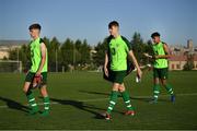14 July 2019; Republic of Ireland players, from left, Niall Morahan, Ciaran Brennan and Andrew Omobamidele during a training session ahead of their side's opening game of the 2019 UEFA European U19 Championships at the FFA Technical Centre in Yerevan, Armenia. Photo by Stephen McCarthy/Sportsfile