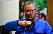 14 July 2019; Shelbourne FC Head of Youth Development Stephen Henderson speaking at a press conference during Day 2 of the National League Strategic Planning weekend at at FAI Headquarters in Abbotstown, Dublin. Photo by Sam Barnes/Sportsfile