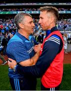 14 July 2019; Tipperary manager Liam Sheedy, left, shakes hands with Laois manager Eddie Brennan following the GAA Hurling All-Ireland Senior Championship quarter-final match between Tipperary and Laois at Croke Park in Dublin. Photo by Ramsey Cardy/Sportsfile