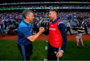 14 July 2019; Tipperary manager Liam Sheedy, left, shakes hands with Laois manager Eddie Brennan following the GAA Hurling All-Ireland Senior Championship quarter-final match between Tipperary and Laois at Croke Park in Dublin. Photo by Ramsey Cardy/Sportsfile