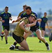 14 July 2019; James O'Donoghue of Kerry is tackled by Keith Higgins of Mayo during the GAA Football All-Ireland Senior Championship Quarter-Final Group 1 Phase 1 match between Kerry and Mayo at Fitzgerald Stadium in Killarney, Kerry. Photo by Brendan Moran/Sportsfile