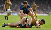 14 July 2019; Keith Higgins of Mayo is tackled by Paul Geaney of Kerry as Chris Barrett of Mayo attempts to intervene during the GAA Football All-Ireland Senior Championship Quarter-Final Group 1 Phase 1 match between Kerry and Mayo at Fitzgerald Stadium in Killarney, Kerry. Photo by Brendan Moran/Sportsfile