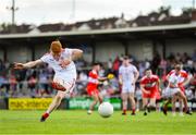 14 July 2019; James Garrity of Tyrone scores his side's first goal from a penalty during the EirGrid Ulster GAA Football U20 Championship Final match between Derry and Tyrone at Athletic Grounds in Armagh. Photo by Piaras Ó Mídheach/Sportsfile