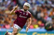 14 July 2019; Sean McDonagh of Galway celebrates scoring the third goal, in the 50th minute, during the Electric Ireland GAA Hurling All-Ireland Minor Championship quarter-final match between Kilkenny and Galway at Croke Park in Dublin. Photo by Ray McManus/Sportsfile