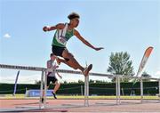 14 July 2019; Jordan Knight from St. Joseph's A.C. Co Kilkenny on his way to winning the Boys U17 300m Hurdles during day three of the Irish Life Health National Juvenile Track & Field Championships at Tullamore Harriers Stadium in Tullamore, Co. Offaly.   Photo by Matt Browne/Sportsfile