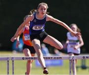 14 July 2019; Lorna O'Shea from Carrick-on-Suir A.C. Co Tipperary on her way to winning the Girls U16 250m Hurdles during day three of the Irish Life Health National Juvenile Track & Field Championships at Tullamore Harriers Stadium in Tullamore, Co. Offaly.   Photo by Matt Browne/Sportsfile