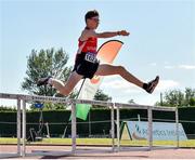 14 July 2019; Finn O'Neill from City of Derry Spartans on his way to winning the Boys U15 250m Hurdles during day three of the Irish Life Health National Juvenile Track & Field Championships at Tullamore Harriers Stadium in Tullamore, Co. Offaly.   Photo by Matt Browne/Sportsfile