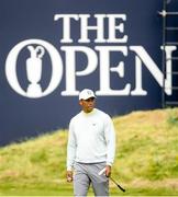 15 July 2019; Tiger Woods of USA on the 18th green during a practice round ahead of the 148th Open Championship at Royal Portrush in Portrush, Co. Antrim. Photo by Ramsey Cardy/Sportsfile