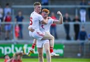 14 July 2019; Tyrone players Conall Grimes, left, and Ruairí Gormley celebrate after the EirGrid Ulster GAA Football U20 Championship Final match between Derry and Tyrone at Athletic Grounds in Armagh. Photo by Piaras Ó Mídheach/Sportsfile