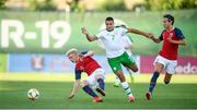 15 July 2019; Ali Reghba of Republic of Ireland in action against Edvard Tagseth, left. and Markus Solbakken of Norway during the 2019 UEFA European U19 Championships group B match between Norway and Republic of Ireland at FFA Academy Stadium in Yerevan, Armenia. Photo by Stephen McCarthy/Sportsfile