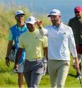 15 July 2019; Dustin Johnson of USA and Tiger Woods of USA during a practice round ahead of the 148th Open Championship at Royal Portrush in Portrush, Co. Antrim. Photo by John Dickson/Sportsfile