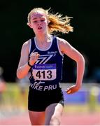 14 July 2019; Hannah Falvey from Belgooly A.C. Co Cork who won the Girls U14 200m during day three of the Irish Life Health National Juvenile Track & Field Championships at Tullamore Harriers Stadium in Tullamore, Co. Offaly. Photo by Matt Browne/Sportsfile