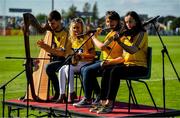 13 July 2019; The St Ronan's Scór Instrumental music group entertain the fans at half-time during the GAA Football All-Ireland Senior Championship Quarter-Final Group 2 Phase 1 match between Roscommon and Tyrone at Dr Hyde Park in Roscommon. Photo by Brendan Moran/Sportsfile