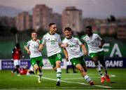 15 July 2019; Joe Hodge, 18, celebrates with his Republic of Ireland team-mates Brandon Kavanagh, left, Matt Everitt, 10, and Jonathan Afolabi after scoring his side's first goal during the 2019 UEFA European U19 Championships group B match between Norway and Republic of Ireland at FFA Academy Stadium in Yerevan, Armenia. Photo by Stephen McCarthy/Sportsfile