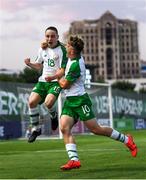 15 July 2019; Joe Hodge, left, celebrates with his Republic of Ireland team-mate Matt Everitt after scoring his side's first goal during the 2019 UEFA European U19 Championships group B match between Norway and Republic of Ireland at FFA Academy Stadium in Yerevan, Armenia. Photo by Stephen McCarthy/Sportsfile