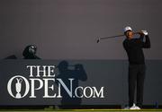 16 July 2019; Tiger Woods of USA watches his shot from the first tee during a practice round ahead of the 148th Open Championship at Royal Portrush in Portrush, Co. Antrim. Photo by Ramsey Cardy/Sportsfile