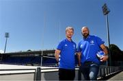 16 July 2019; Leinster Rugby this morning confirmed a first ever double-header in Energia Park on the 17th August 2019 to kick start the Leinster season. At 3.00pm Leo Cullen’s defending Guinness PRO14 champions will play their first game of the Bank of Ireland Pre-Season Schedule against Coventry, while at 5.30pm Ben Armstrong’s defending Interprovincial Women’s Champions will get the defence of their title underway against Connacht. Tickets are now on sale at leinsterrugby.ie with prices starting from €5 for junior tickets and €10 for adult tickets. At the announcement this morning in Energia Park, were Leinster head coach Leo Cullen, left, and Leinster Women’s head coach Ben Armstrong. Photo by Sam Barnes/Sportsfile