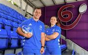 16 July 2019; Leinster Rugby this morning confirmed a first ever double-header in Energia Park on the 17th August 2019 to kick start the Leinster season. At 3.00pm Leo Cullen’s defending Guinness PRO14 champions will play their first game of the Bank of Ireland Pre-Season Schedule against Coventry, while at 5.30pm Ben Armstrong’s defending Interprovincial Women’s Champions will get the defence of their title underway against Connacht. Tickets are now on sale at leinsterrugby.ie with prices starting from €5 for junior tickets and €10 for adult tickets. At the announcement this morning in Energia Park, were Ed Byrne and Michelle Claffey of Leinster. Photo by Sam Barnes/Sportsfile
