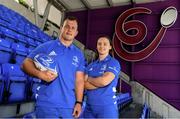 16 July 2019; Leinster Rugby this morning confirmed a first ever double-header in Energia Park on the 17th August 2019 to kick start the Leinster season. At 3.00pm Leo Cullen’s defending Guinness PRO14 champions will play their first game of the Bank of Ireland Pre-Season Schedule against Coventry, while at 5.30pm Ben Armstrong’s defending Interprovincial Women’s Champions will get the defence of their title underway against Connacht. Tickets are now on sale at leinsterrugby.ie with prices starting from €5 for junior tickets and €10 for adult tickets. At the announcement this morning in Energia Park, were Ed Byrne and Michelle Claffey of Leinster. Photo by Sam Barnes/Sportsfile