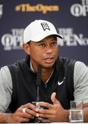 16 July 2019; Tiger Woods of USA during a press conference ahead of the 148th Open Championship at Royal Portrush in Portrush, Co. Antrim. Photo by Ramsey Cardy/Sportsfile