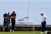 16 July 2019; Mikko Korhonen of Finland, right and Alexander Bjork of Sweden on the 6th tee box during a practice round ahead of the 148th Open Championship at Royal Portrush in Portrush, Co. Antrim. Photo by Brendan Moran/Sportsfile