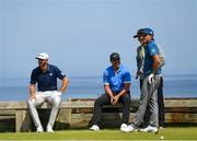 16 July 2019; From left, Dustin Johnson of USA, Brooks Koepka of USA and Rickie Fowler of USA on the 6th tee box during a practice round ahead of the 148th Open Championship at Royal Portrush in Portrush, Co. Antrim. Photo by Ramsey Cardy/Sportsfile
