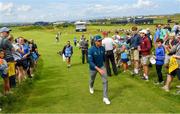 16 July 2019; Rickie Fowler of USA makes his way to the 3rd tee box ahead of the 148th Open Championship at Royal Portrush in Portrush, Co. Antrim. Photo by Ramsey Cardy/Sportsfile