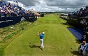 16 July 2019; Rory McIlroy of Northern Ireland takes a shot on the 1st tee during a practice round ahead of the 148th Open Championship at Royal Portrush in Portrush, Co. Antrim. Photo by Ramsey Cardy/Sportsfile