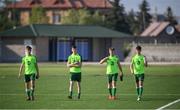 16 July 2019; Republic of Ireland players, from left, Niall Morahan, Conor Grant, Matt Everitt and Barry Coffey during a training session at Vagharshapat Football Academy during the 2019 UEFA European U19 Championships in Yerevan, Armenia. Photo by Stephen McCarthy/Sportsfile