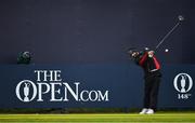 17 July 2019; Adam Hadwin of Canada tees off on the 1st tee during a practice round ahead of the 148th Open Championship at Royal Portrush in Portrush, Co. Antrim. Photo by Brendan Moran/Sportsfile