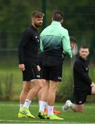 17 July 2019; Greg Bolger, left, speaking with Aaron McEneff during a Shamrock Rovers Training Session at Roadstone Group Sports Club in Kingswood, Dublin. Photo by Eóin Noonan/Sportsfile