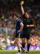 14 July 2019; Lee Keegan of Mayo is shown a yellow card by referee Sean Hurson during the GAA Football All-Ireland Senior Championship Quarter-Final Group 1 Phase 1 match between Kerry and Mayo at Fitzgerald Stadium in Killarney, Kerry. Photo by Eóin Noonan/Sportsfile