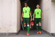 17 July 2019; Tyreik Wright, left, and Andy Lyons arrive for a Republic of Ireland training session ahead of their second group game of the 2019 UEFA European U19 Championships at the FFA Technical Centre in Yerevan, Armenia. Photo by Stephen McCarthy/Sportsfile